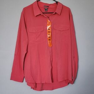Womans Plus Eddie Bauer Classic Fit Button Down Shirt Deep Peach Shirt